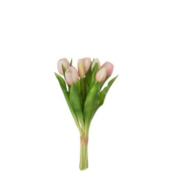 Bouquet de 7 tulipes artificiel en synthétique rose 13x9x32 cm