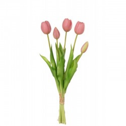 Ramo de 5 tulipanes artificiales de color rosa sintético de 10x7x40 cm