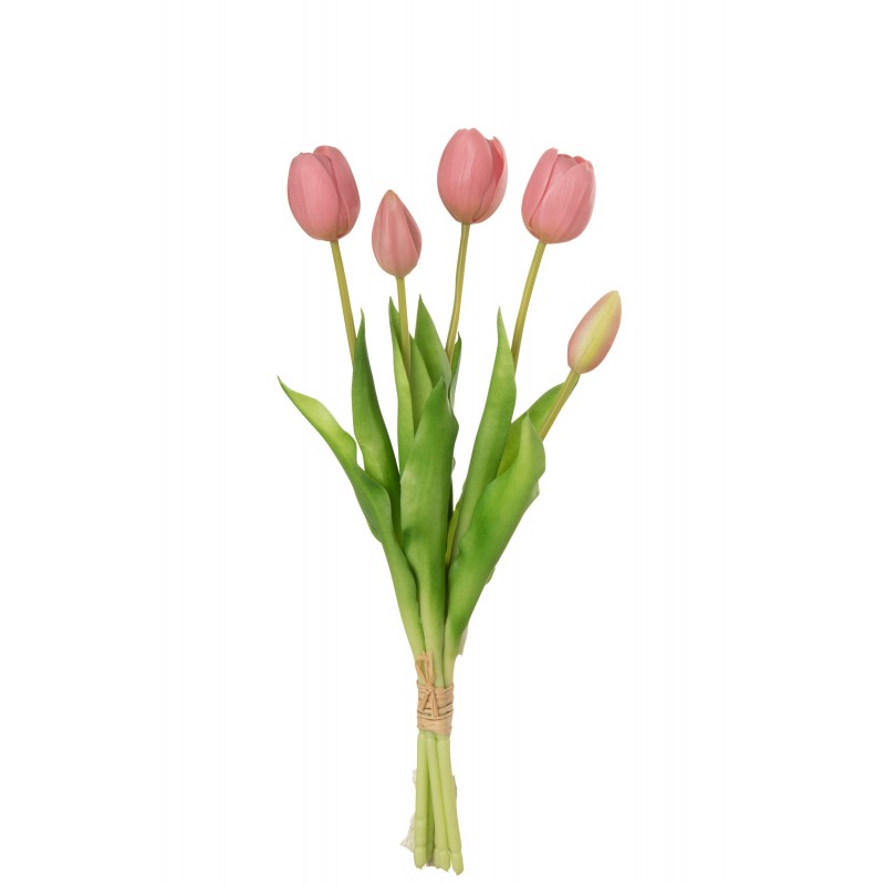 Bouquet de 5 tulipes artificiel en synthétique rose 10x7x40 cm