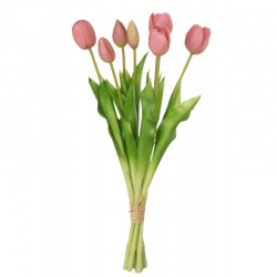 Ramo de 7 tulipanes artificiales de color rosa sintético de 17x10x46 cm