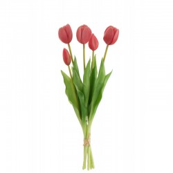 Ramo de 5 tulipanes artificiales de color rosa sintético de 10x7x40 cm