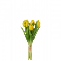 Bouquet de 7 tulipes artificiel en synthétique jaune 13x9x32 cm