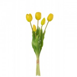 Ramo de 5 tulipanes artificiales de color amarillo sintético de 10x7x40 cm