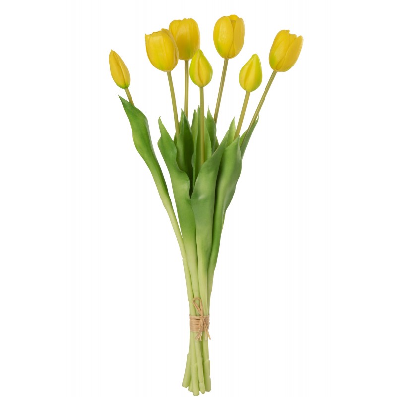 Bouquet de 7 tulipes artificiel en synthétique jaune 17x10x46 cm