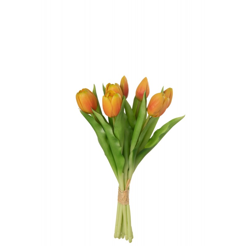 Bouquet de 7 tulipes artificiel en synthétique orange 13x9x32 cm