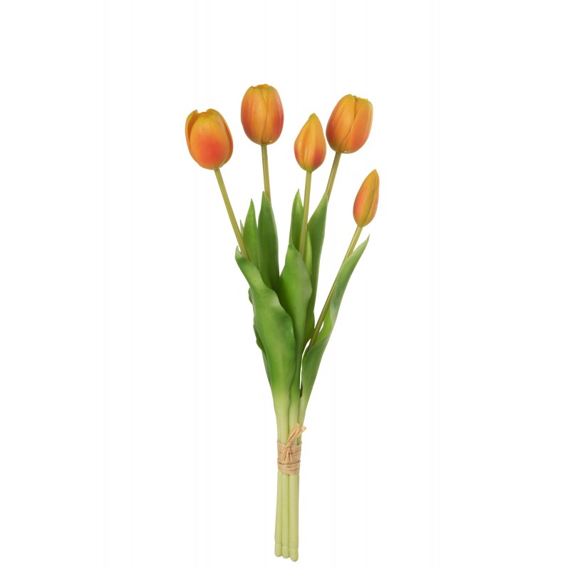 Bouquet de 5 tulipes artificiel en synthétique orange 10x7x40 cm