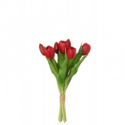 Bouquet de 7 tulipes artificiel en synthétique rouge 13x9x32 cm
