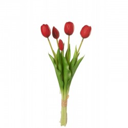 Ramo de 5 tulipanes artificiales de color rojo sintético de 10x7x40 cm