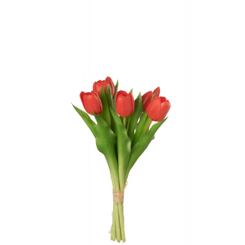 Bouquet de 7 tulipes artificiel en synthétique rose 13x9x32 cm