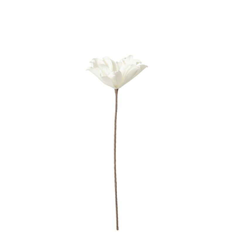FLEUR BRANCHE FEUILLES COURTES 1 TETE EVA BLANC