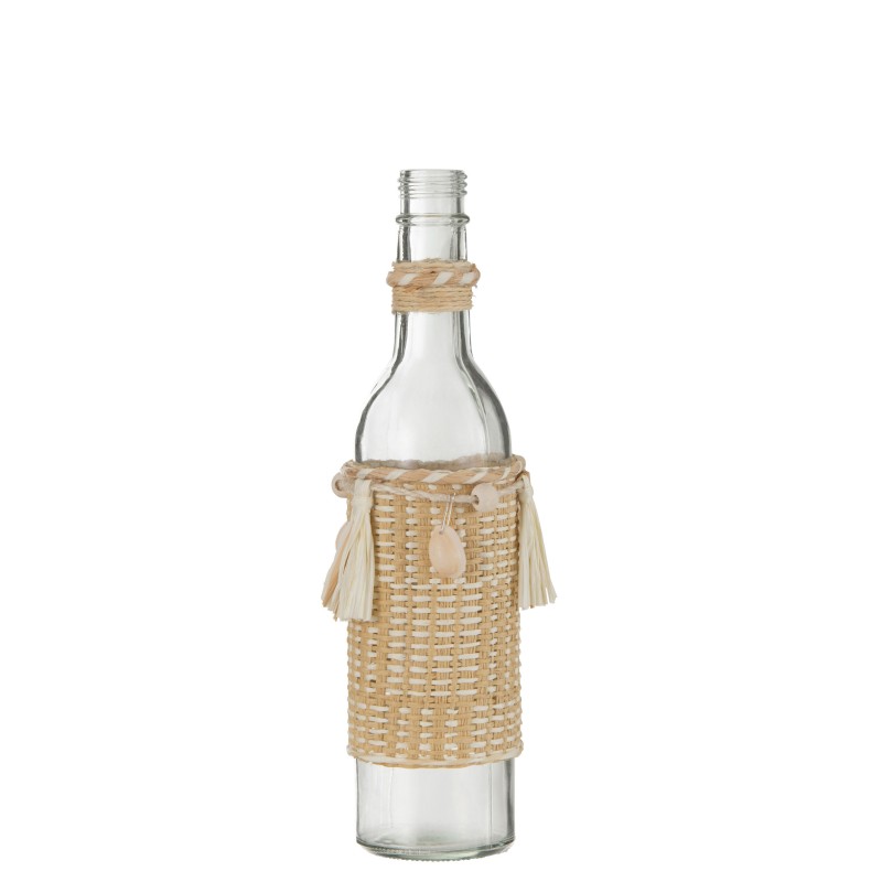 Bouteille avec décoration en verre naturel 7x7x26 cm Bouteille avec décoration en verre naturel 7x7x26 cm