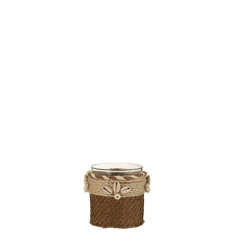Photophore dans jute en verre marron 8x8x9 cm Photophore dans jute en verre marron 8x8x9 cm
