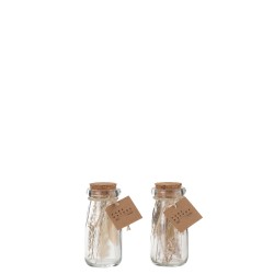 Set de 2 bouteilles fleurs séchées en verre naturel 5x5x10 cm
