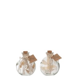Set de 2 bouteilles fleurs séchées en verre naturel 10x10x11 cm