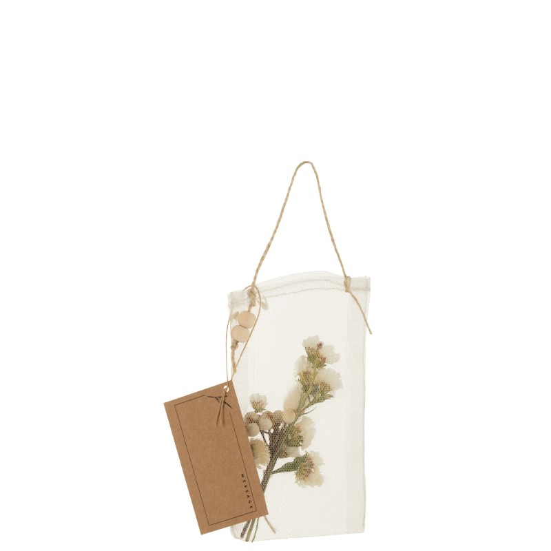 Sachet de fleurs séchées avec message en textile naturel 9x2x17 cm Sachet de fleurs séchées avec message en textile naturel 9x2x17 cm