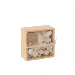 Caja cuadrada con conchas de madera blanca 12x12x6 cm