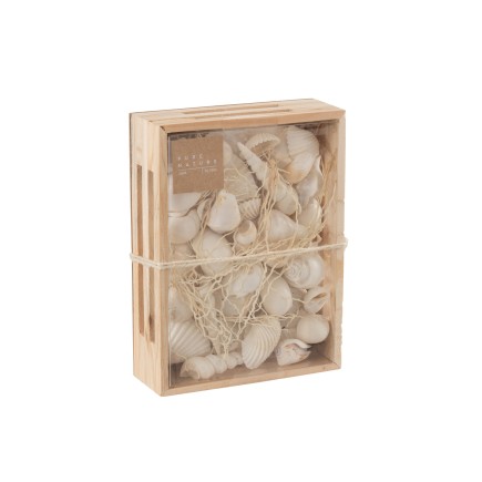 Boite rectangle avec coquillages en bois blanc 20x15x6 cm