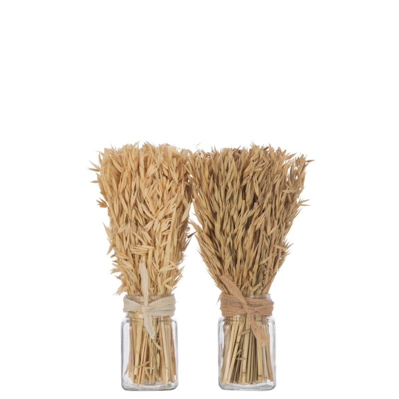 Lot de 2 bouquets d’herbes séchées en bois naturel 10x10x31 cm