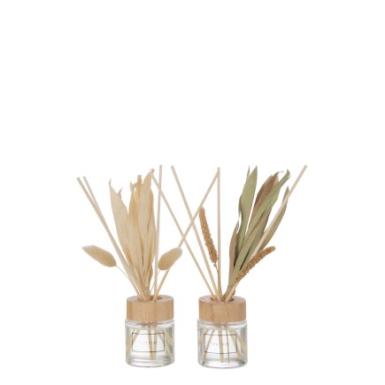Set de 2 huiles parfumées avec fleurs en verre vert 9x6x23 cm