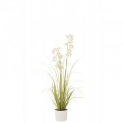 Allium artificial en maceta de plástico blanco 18x18x116 cm