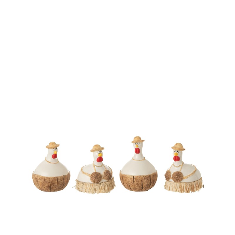 Set de 4 poules noix de coco en céramique multicouleur 9x9x10 cm