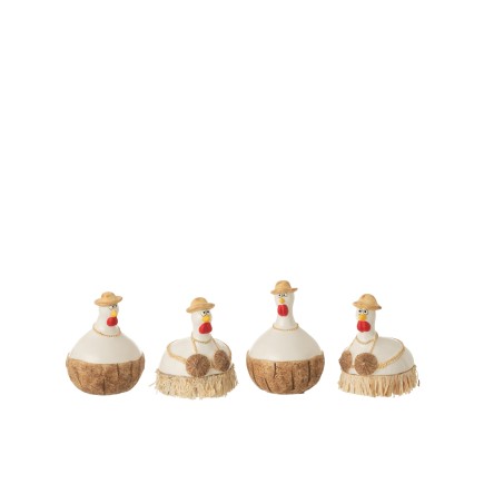Set de 4 poules noix de coco en céramique multicouleur 9x9x10 cm