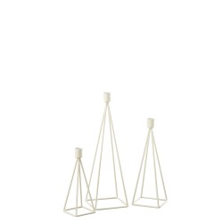 Conjunto de 3 candelabros de metal blanco de 12x12x39 cm