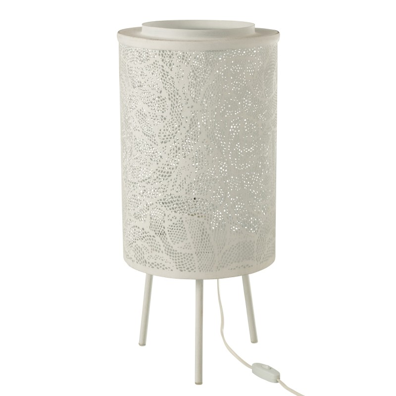 Candeeiro perfurado com base em metal branco 27x27x66 cm Candeeiro perfurado com base em metal branco 27x27x66 cm