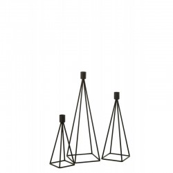 Conjunto de 3 candelabros de metal negro de 12x12x39 cm