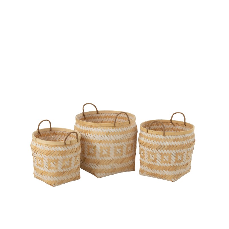 Set de 3 paniers avec anses en bois naturel 40x40x37 cm