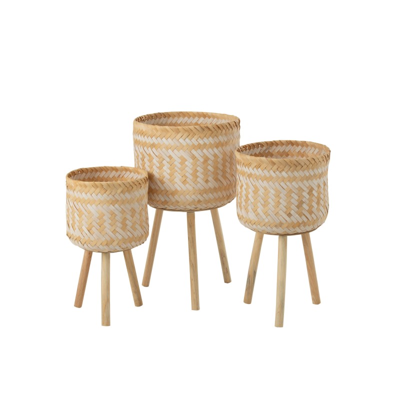 Set de 3 paniers sur pieds en bois naturel 37x37x66 cm