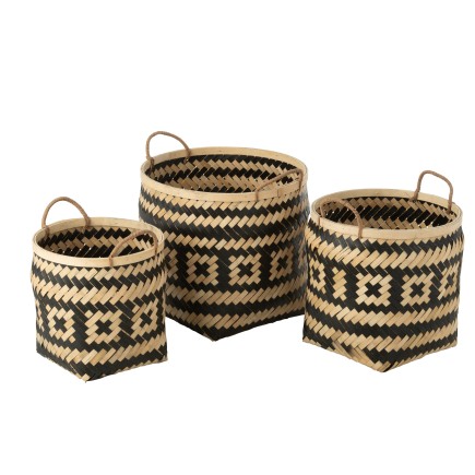 Set de 3 paniers avec anses en bois naturel 41x41x39 cm