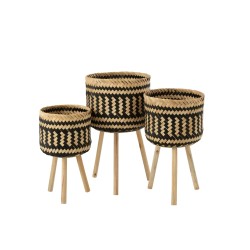 SET 3 PANIERS MOTIFS 3 PIEDS BAMBOU NATUREL/NOIR