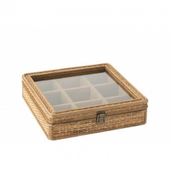 Caja de almacenamiento con 9 compartimentos de madera natural de 31x30x8 cm