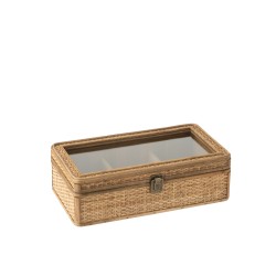 Caja de almacenamiento con 6 compartimentos de madera natural de 35x19x12 cm