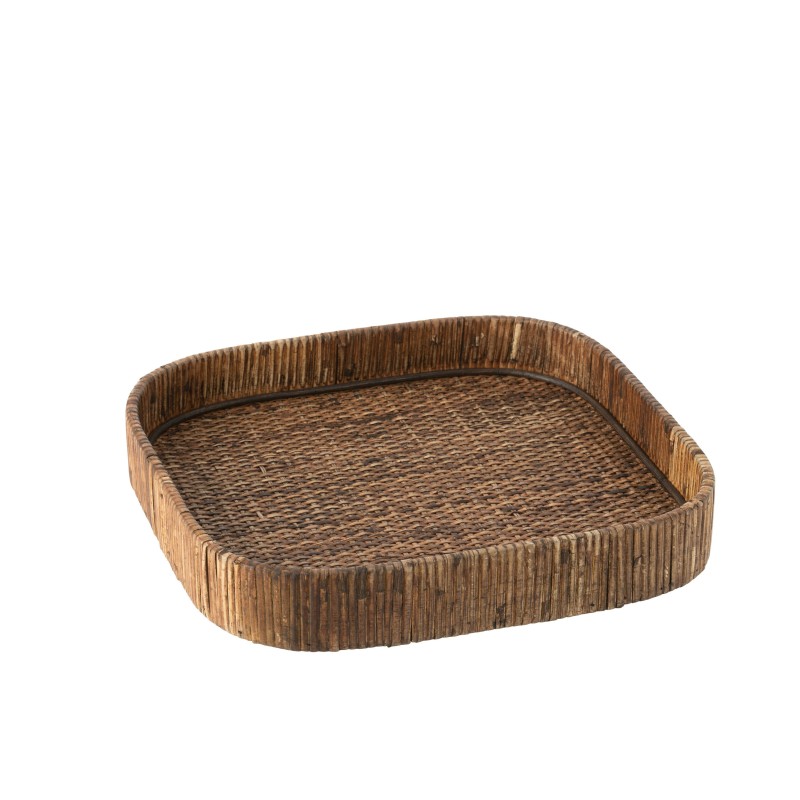 Plateau carré coins arrondis en bois marron 34x33x5 cm