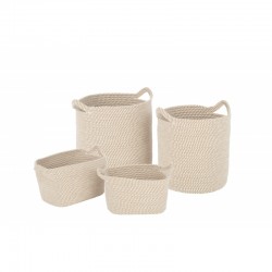 Conjunto de 4 cestas redondas y rectangulares apilables de tela beige de 40x30x30 cm