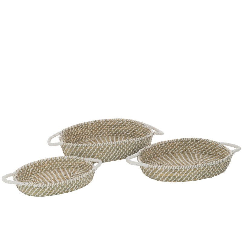 Set de 3 paniers ovale avec anses en bois naturel 59x34x12 cm