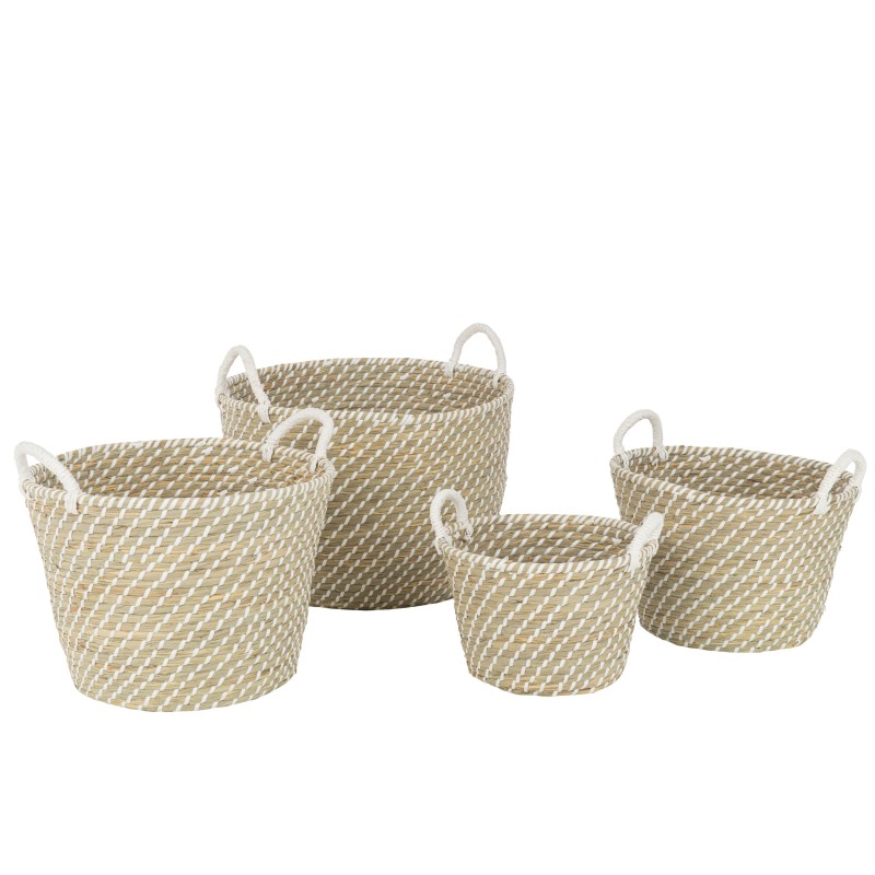 Set de 4 paniers ronds avec anses en bois naturel 47x48x42 cm