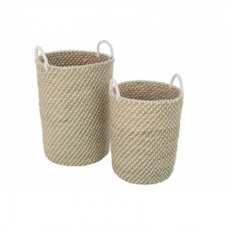 Set de 2 cestas redondas con asas de madera natural 39x41x61 cm