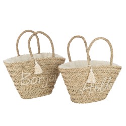 Set de 2 sacs panier en bois naturel 49x38x51 cm