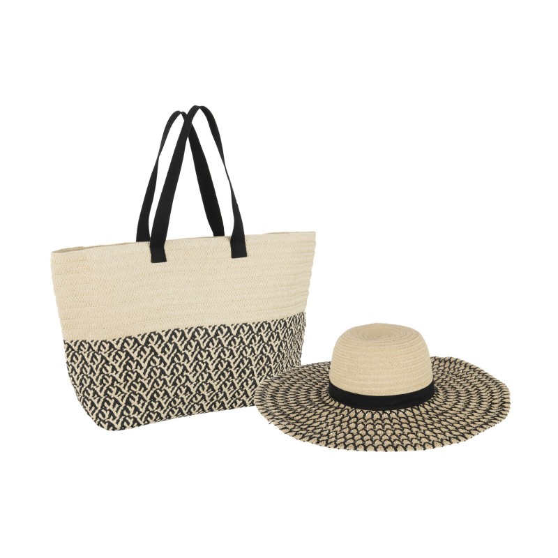 Sac panier et chapeau en papier beige 61x18x43 cm