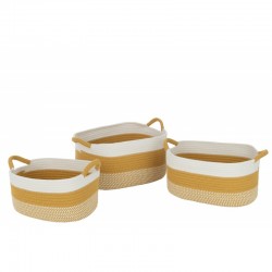 Conjunto de 3 cestas rectangulares con asas de tela naranja de 43x29x24 cm