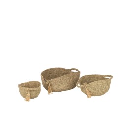 Set de 3 cestas redondas con asas de madera natural 33x40x17 cm