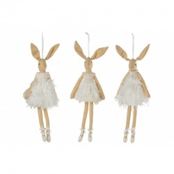 Set de 3 lapines suspendus en textile blanc 10x33x4 cm
