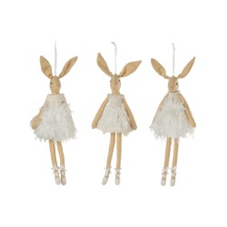 Set de 3 lapines suspendus en textile blanc 10x33x4 cm