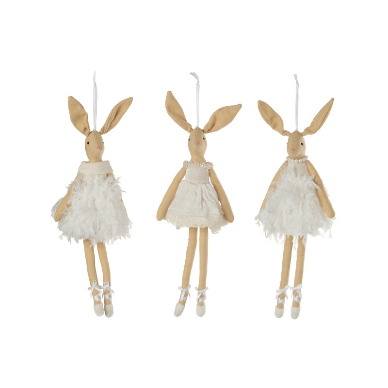 Set de 3 lapines suspendus en textile blanc 10x33x4 cm