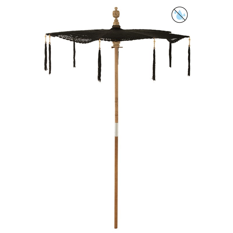 PARASOL FLOCHE + PIED COTON/BOIS NOIR LARGE