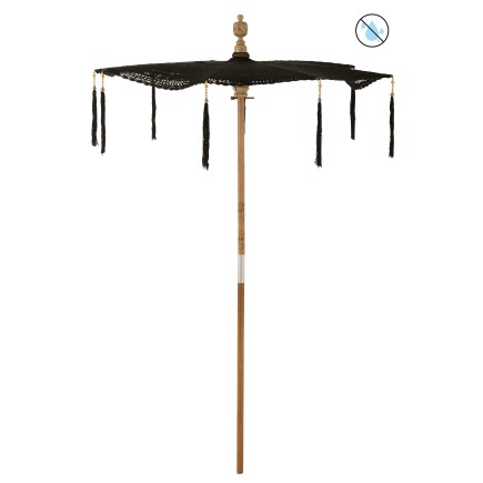 Parasol con flecos y pie de tela negro 140x140x253 cm