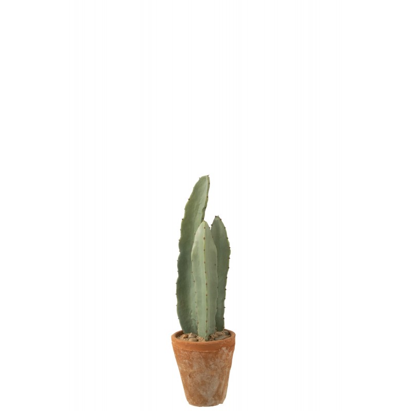 Cactus artificiel 3 branches en pot en plastique vert 14x14x47 cm